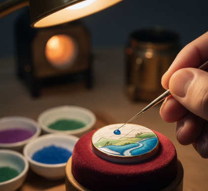 The craftsmanship involved in hand applying enamel to create miniature art on the dial