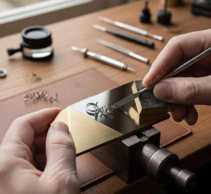 The intricate process of hand beveling and polishing a movements main bridge or plate